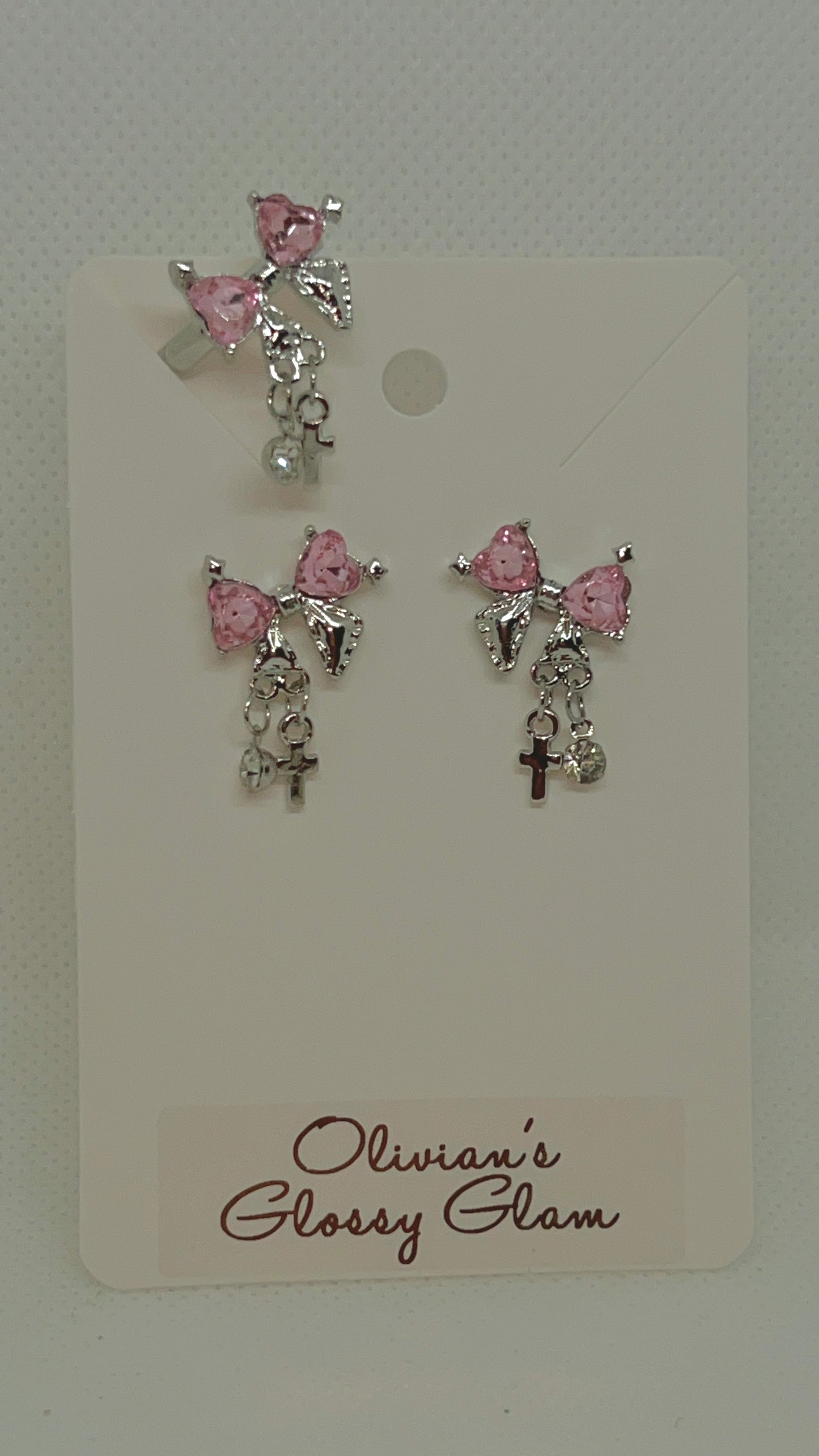 PINK BOW EARRINGS W/ RING